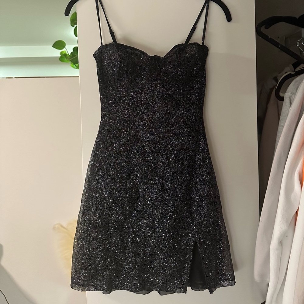 Babyboo black glitter bustier top mini dress